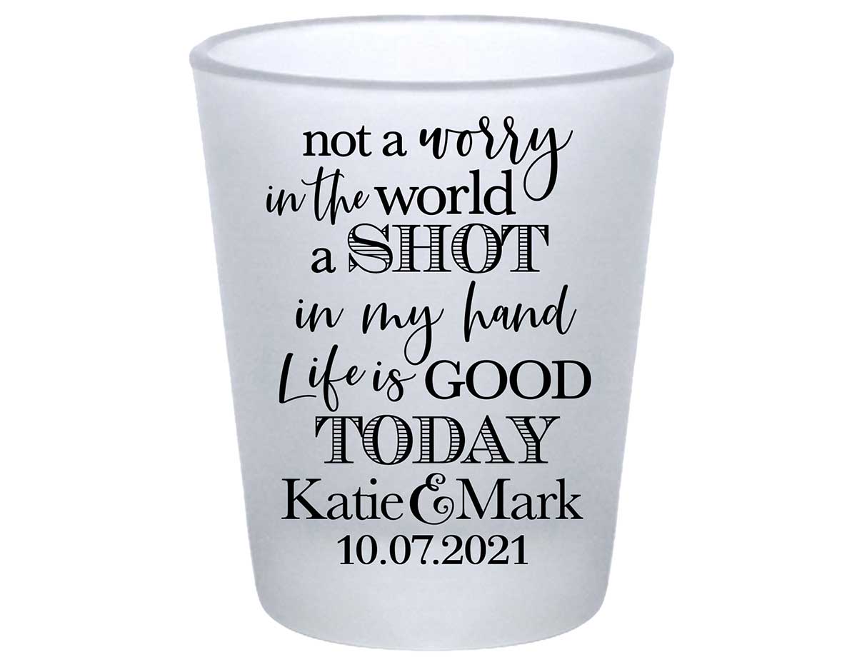 Not A Worry In The World 1A Standard 1.75oz Frosted Shot Glasses Rustic Wedding Gifts for Guests