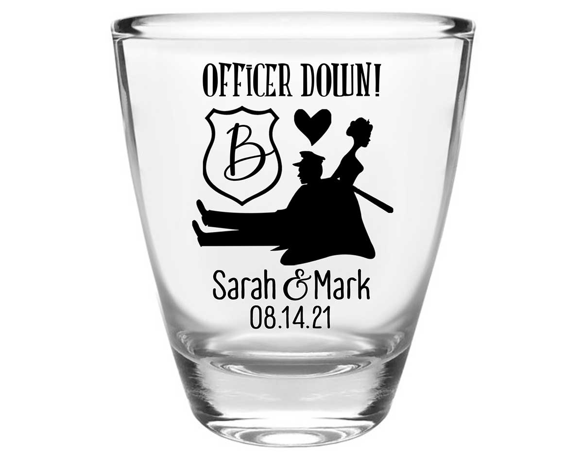 Officer Down 1A Policeman Wedding Clear 1oz Round Barrel Shot Glasses Cop Wedding Gifts for Guests