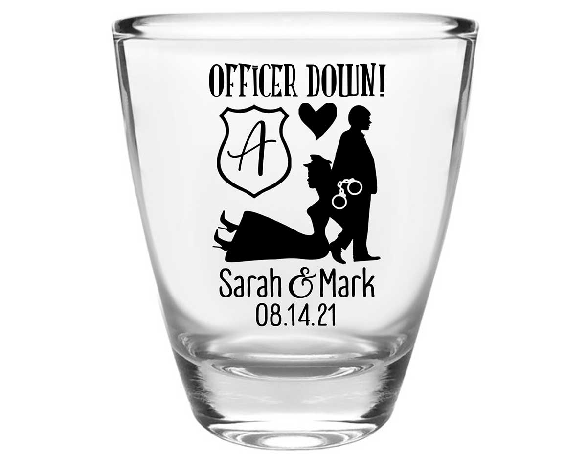 Officer Down 1B Policewoman Wedding Clear 1oz Round Barrel Shot Glasses Cop Wedding Gifts for Guests