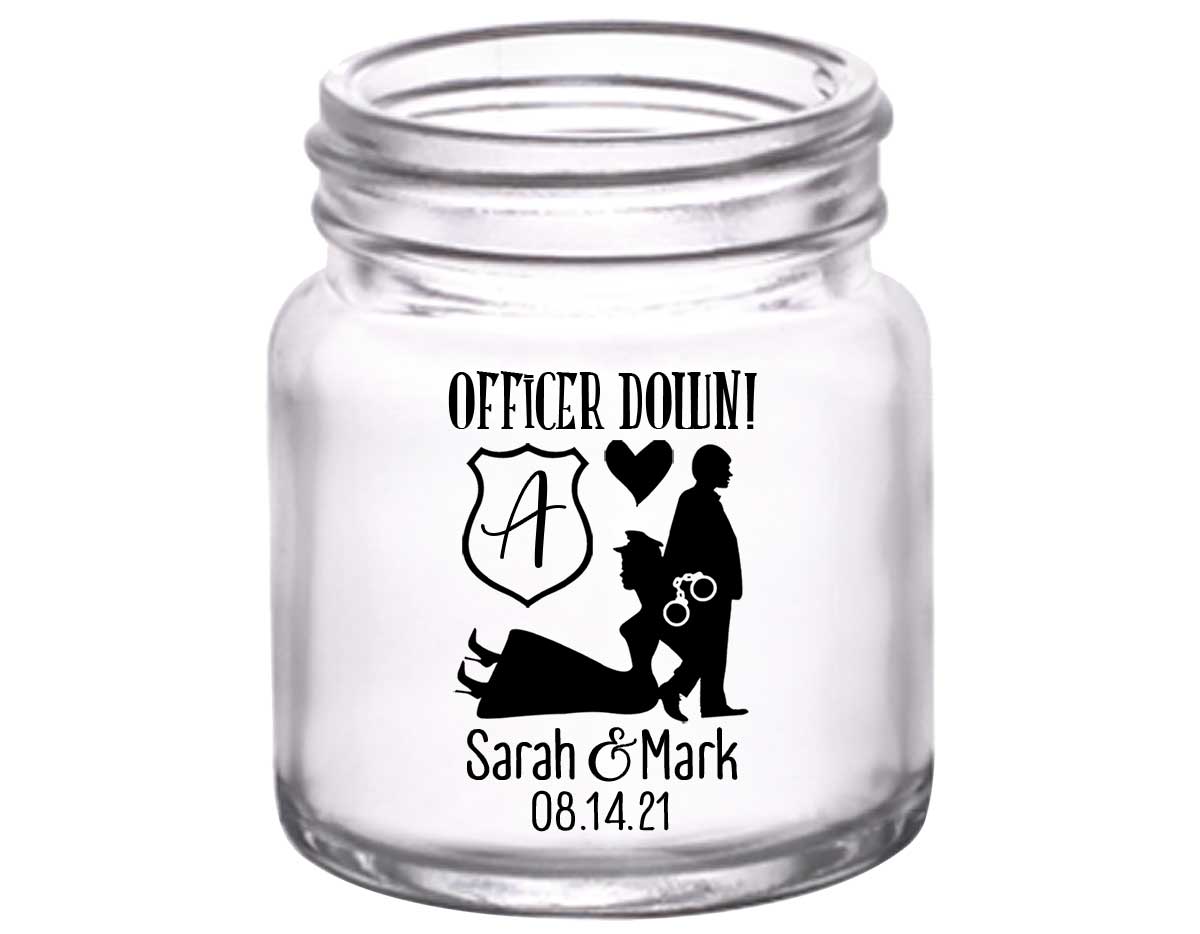 Officer Down 1B Policewoman Wedding 2oz Mini Mason Shot Glasses Cop Wedding Gifts for Guests