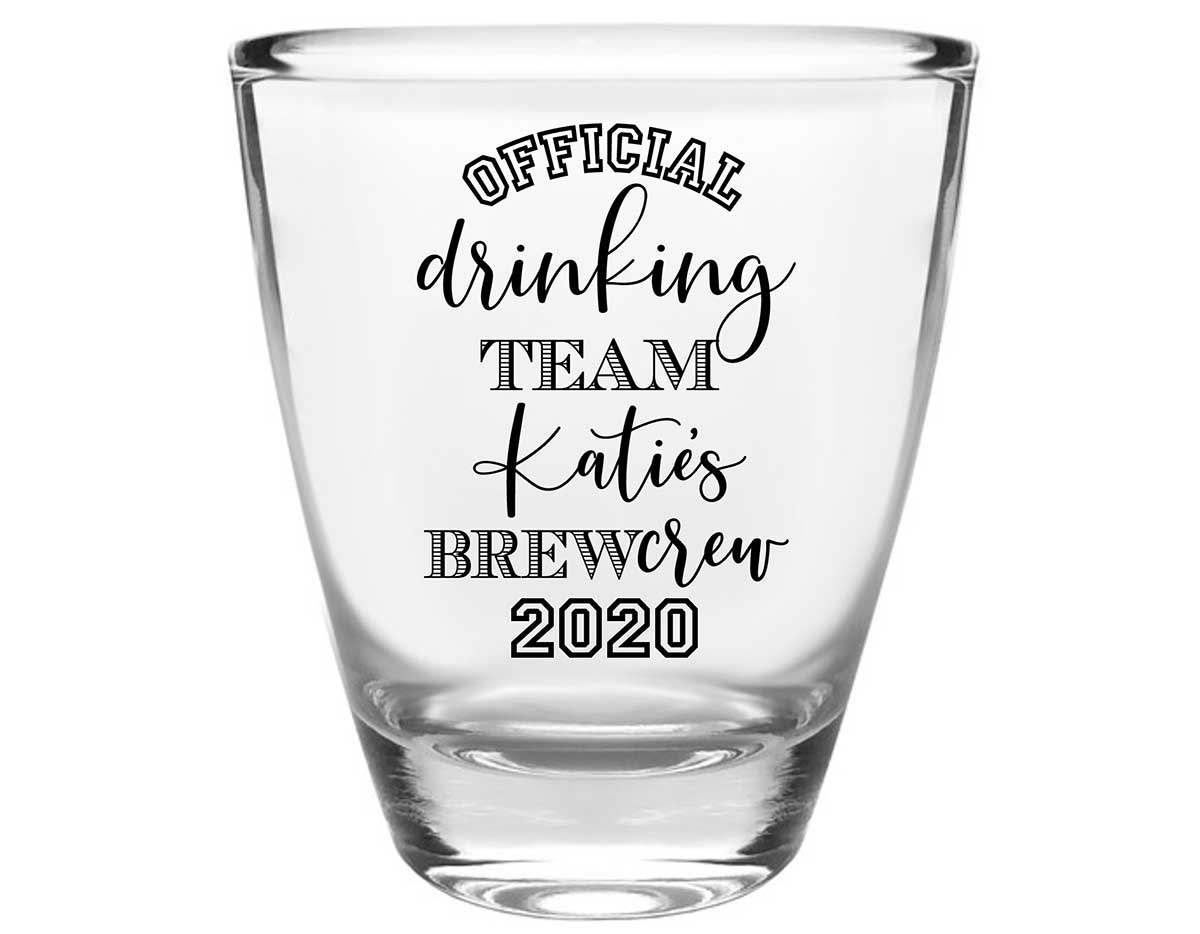 Official Drinking Team 1A Bachelorette Brew Crew Clear 1oz Round Barrel Shot Glasses Sports Bachelorette Party Gifts for Guests