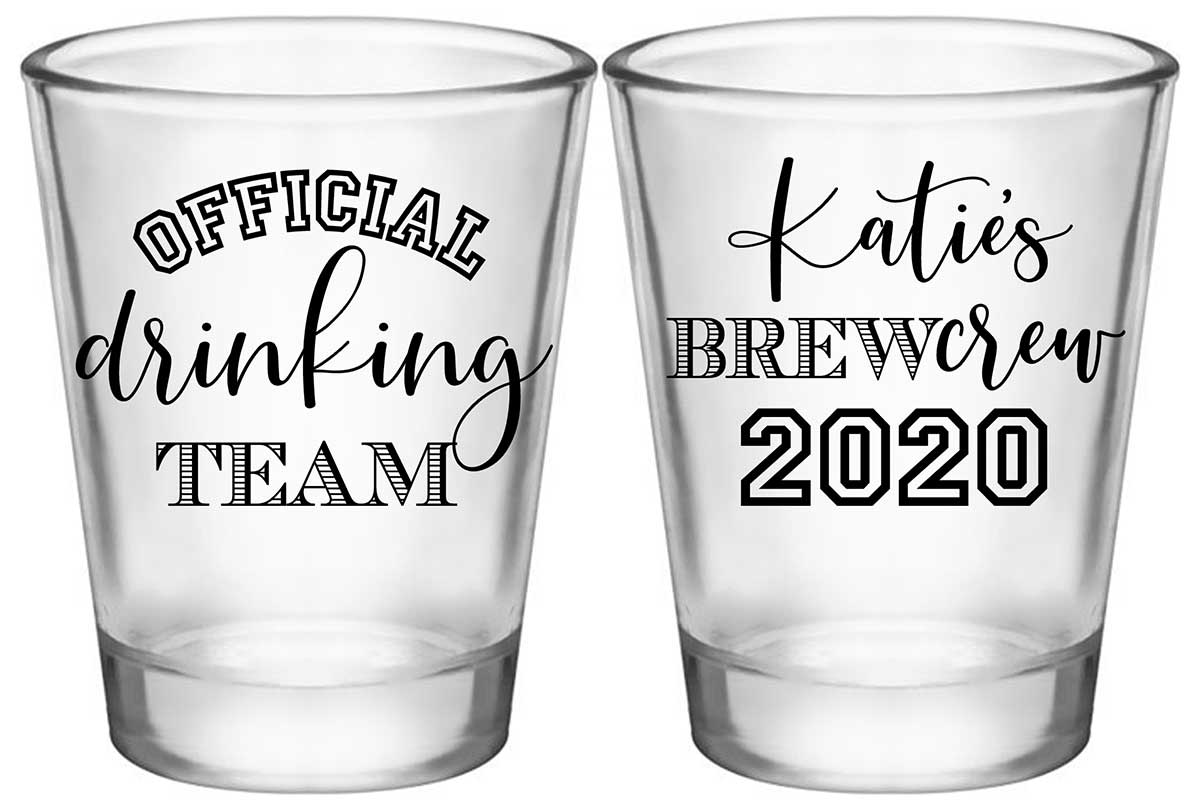 Official Drinking Team 1A2 Bachelorette Brew Crew Standard 1.75oz Clear Shot Glasses Sports Bachelorette Party Gifts for Guests