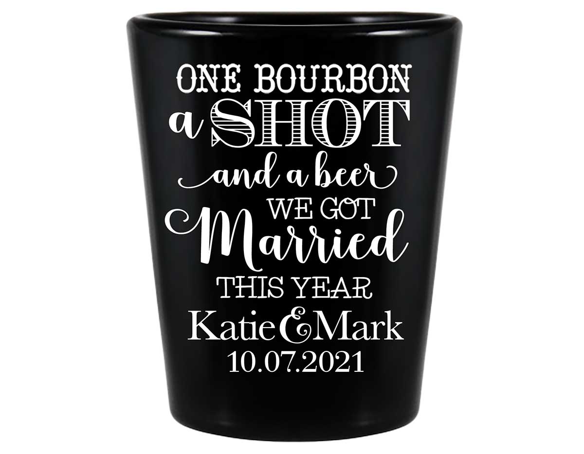 One Bourbon A Shot & A Beer 1A Standard 1.5oz Black Shot Glasses Country Wedding Gifts for Guests
