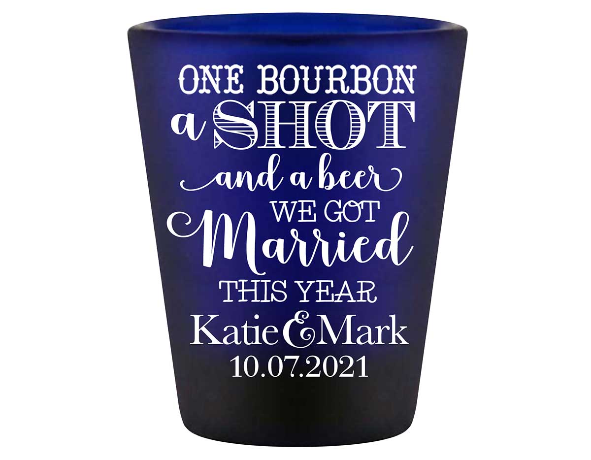 One Bourbon A Shot & A Beer 1A Standard 1.5oz Blue Shot Glasses Country Wedding Gifts for Guests