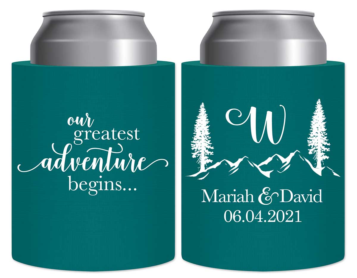 Our Greatest Adventure Begins 1A Thick Foam Can Koozies Destination Wedding Gifts for Guests