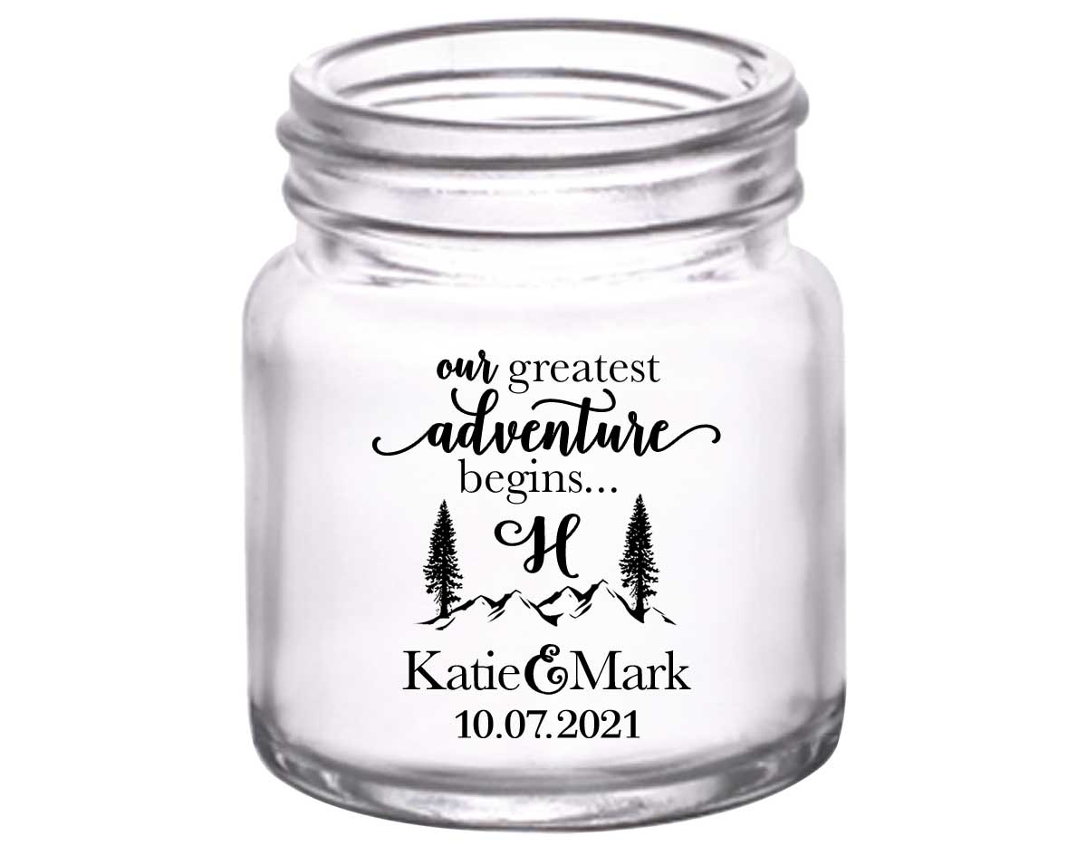 Our Greatest Adventure Begins 1B 2oz Mini Mason Shot Glasses Destination Wedding Gifts for Guests