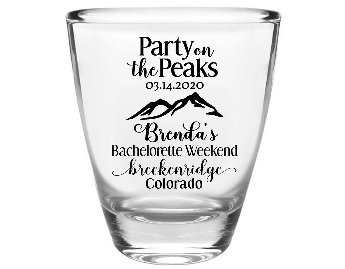 Party On The Peaks 1A Clear 1oz Round Barrel Shot Glasses Mountain Bachelorette Party Gifts for Guests
