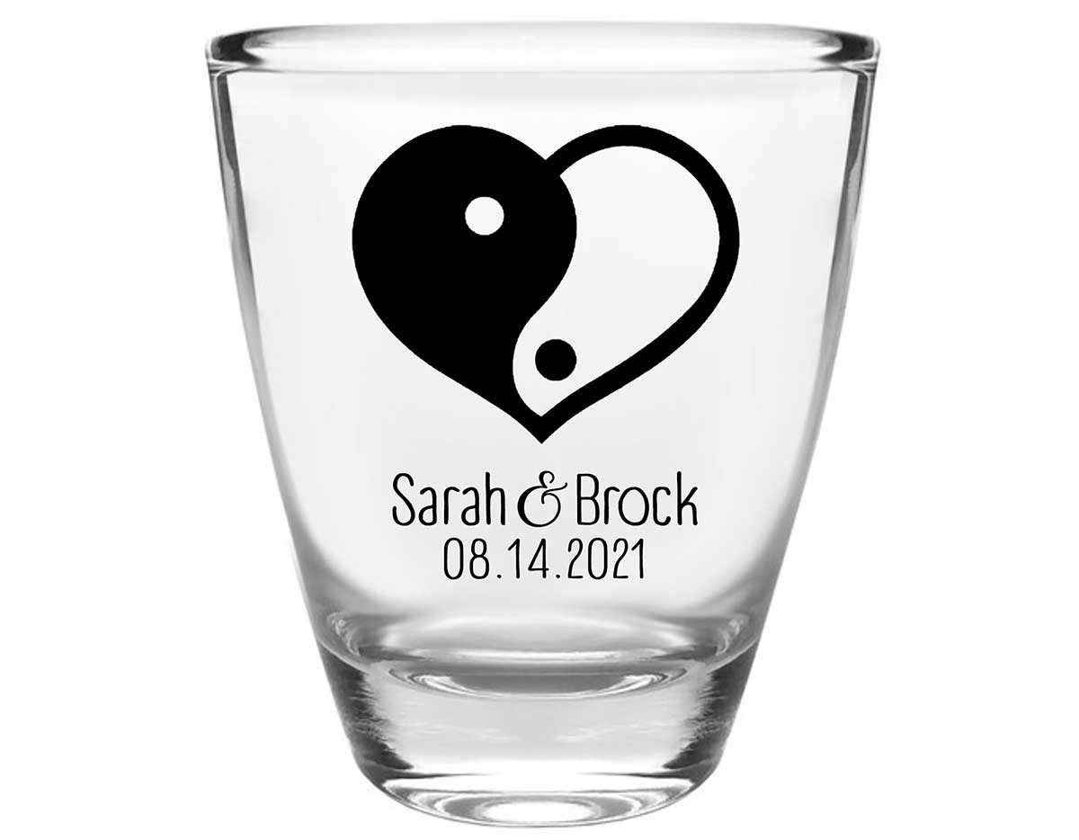 Perfect Half 1A Yin Yang Clear 1oz Round Barrel Shot Glasses Zen Wedding Gifts for Guests