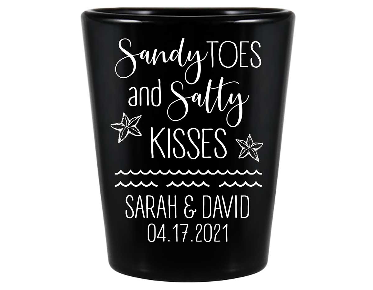 Sandy Toes & Salty Kisses 1A Standard 1.5oz Black Shot Glasses Beach Wedding Gifts for Guests