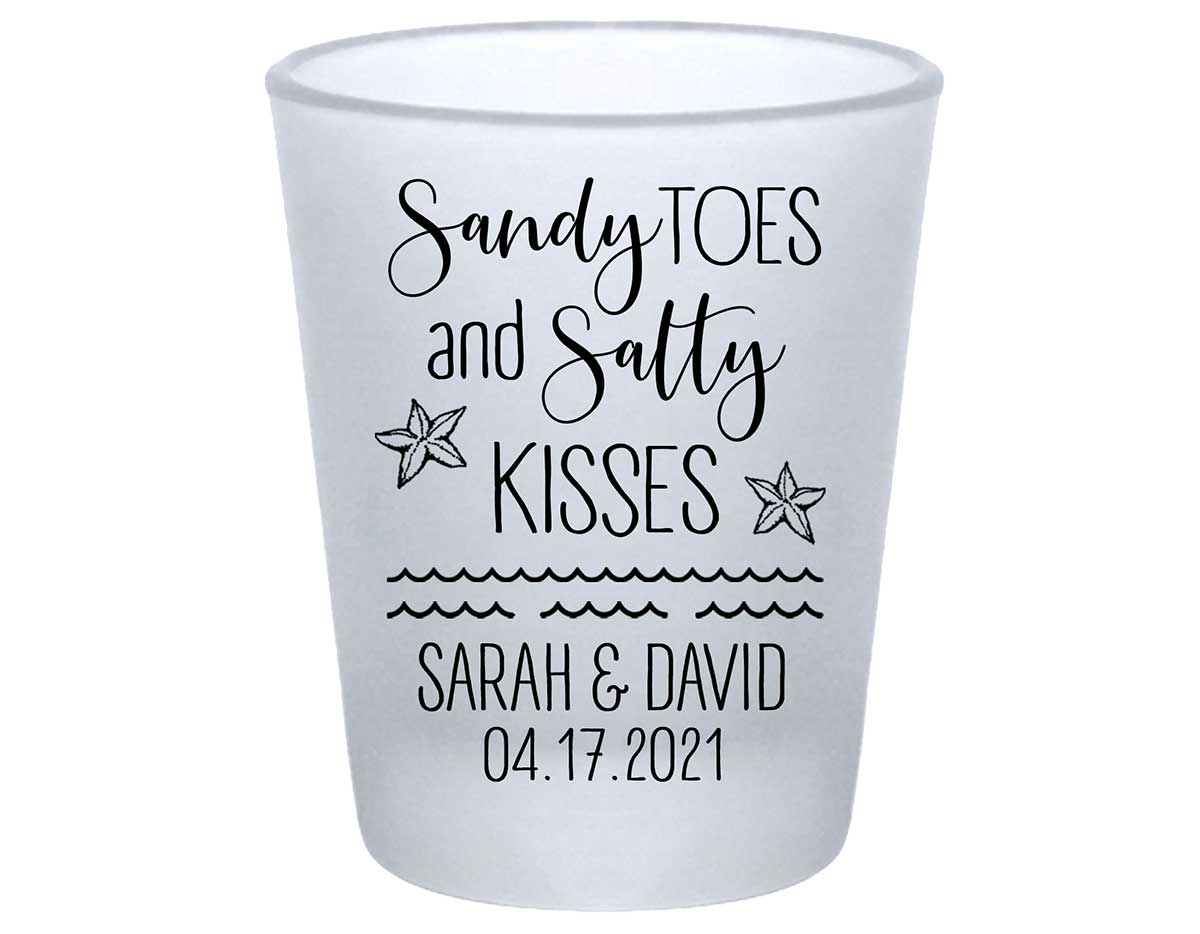 Sandy Toes & Salty Kisses 1A Standard 1.75oz Frosted Shot Glasses Beach Wedding Gifts for Guests