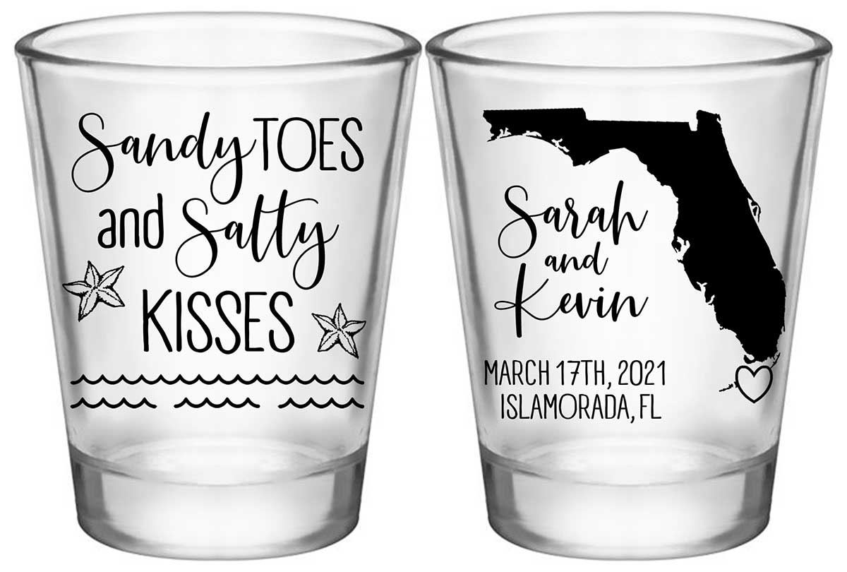 Sandy Toes & Salty Kisses 1A2 Standard 1.75oz Clear Shot Glasses Beach Wedding Gifts for Guests