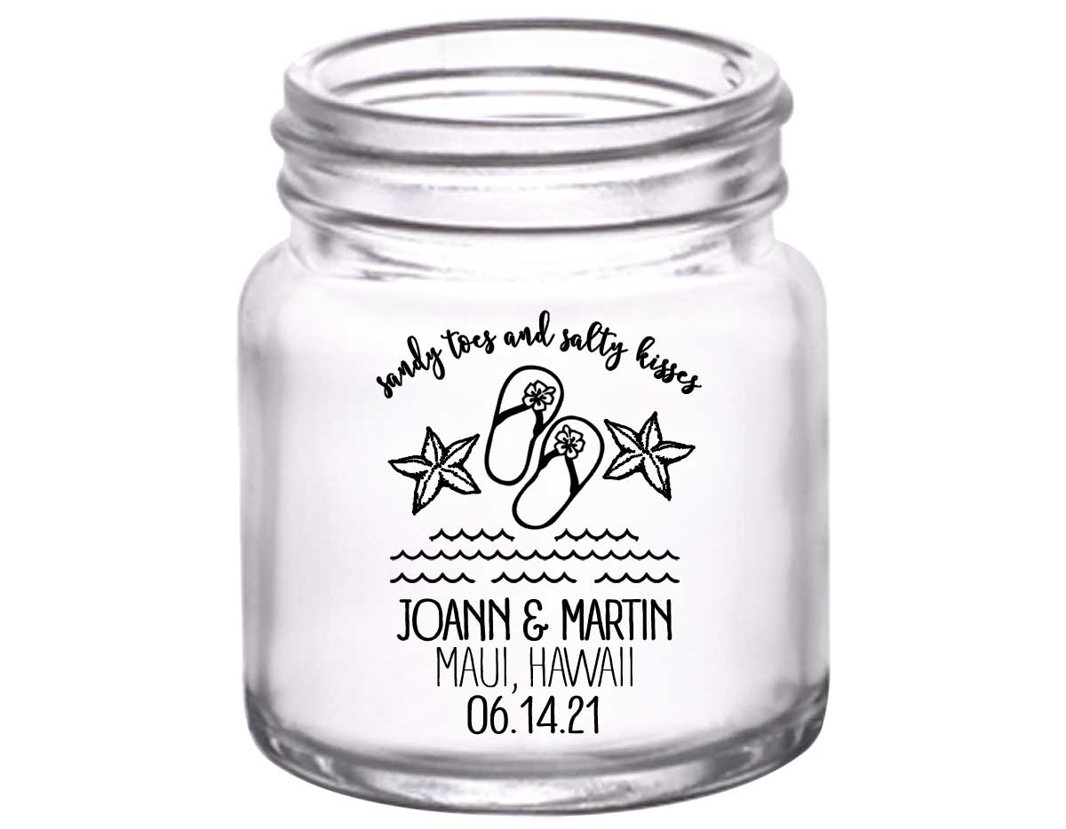 Sandy Toes & Salty Kisses 2A 2oz Mini Mason Shot Glasses Beach Wedding Gifts for Guests