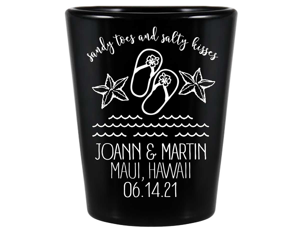 Sandy Toes & Salty Kisses 2A Standard 1.5oz Black Shot Glasses Beach Wedding Gifts for Guests