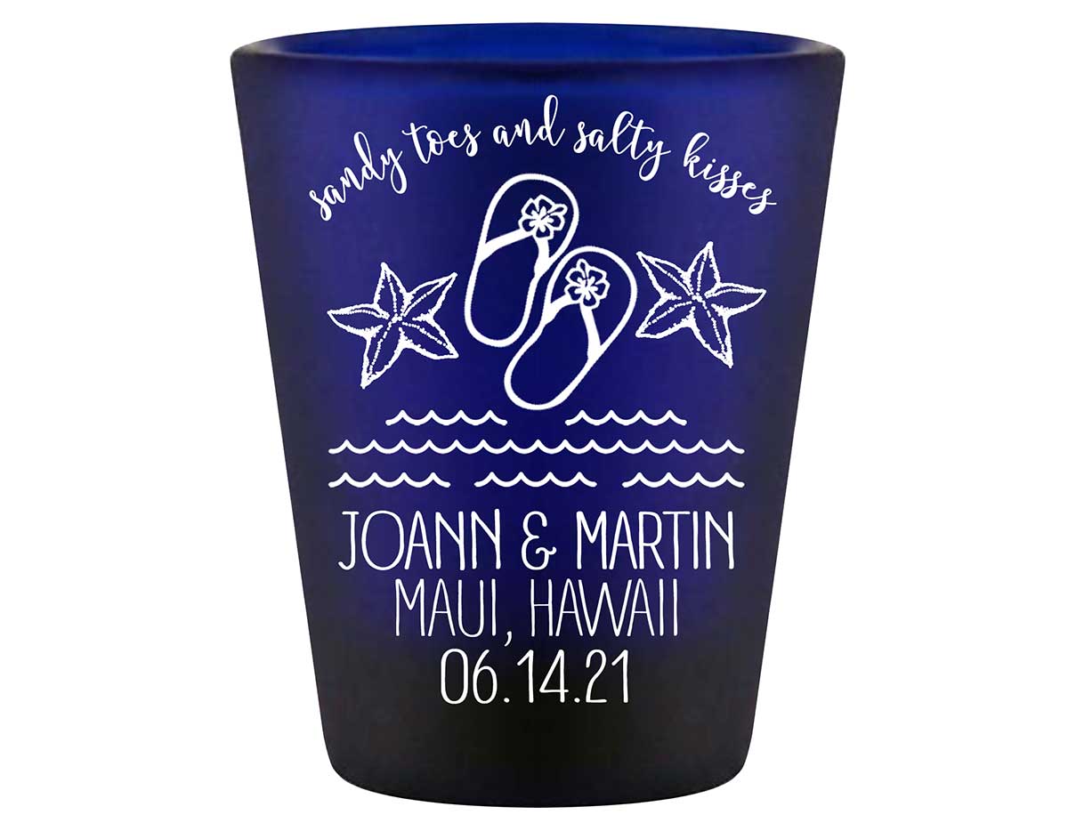 Sandy Toes & Salty Kisses 2A Standard 1.5oz Blue Shot Glasses Beach Wedding Gifts for Guests