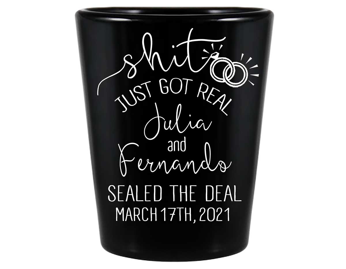 Shit Just Got Real 1B Standard 1.5oz Black Shot Glasses Funny Wedding Gifts for Guests