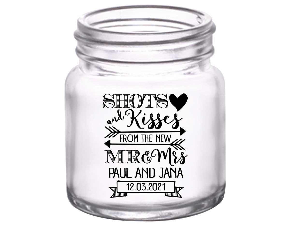 Shots & Kisses From The Mr & Mrs 1A 2oz Mini Mason Shot Glasses Cute Wedding Gifts for Guests