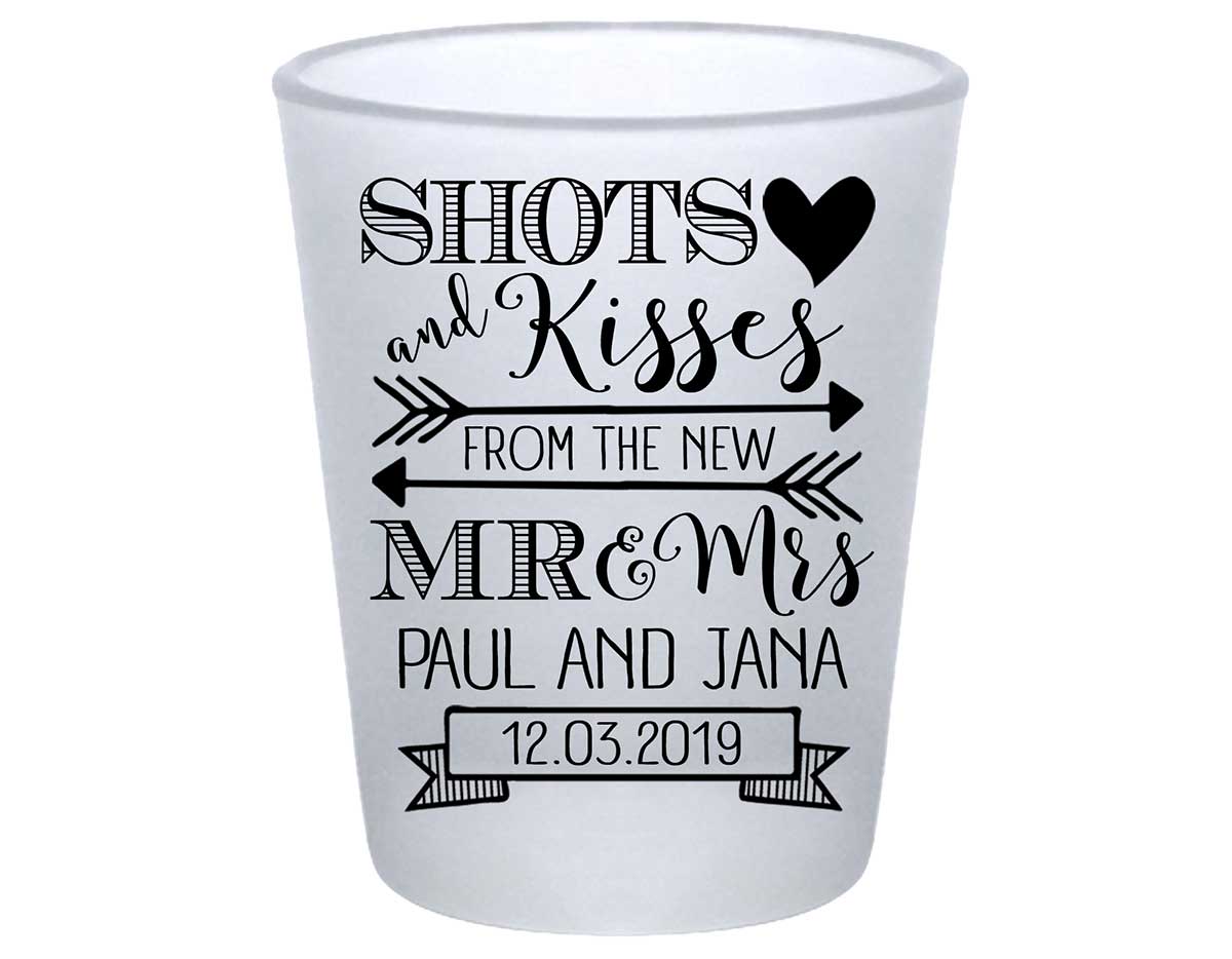 Shots & Kisses From The Mr & Mrs 1A Standard 1.75oz Frosted Shot Glasses Cute Wedding Gifts for Guests