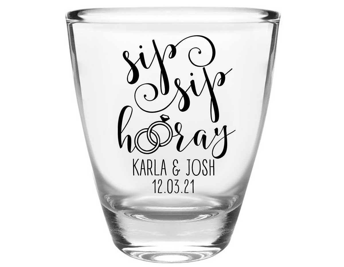 Sip Sip Hooray 1B Clear 1oz Round Barrel Shot Glasses Personalized Wedding Gifts for Guests
