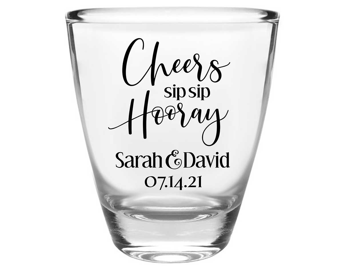 Sip Sip Hooray 2A Clear 1oz Round Barrel Shot Glasses Personalized Wedding Gifts for Guests