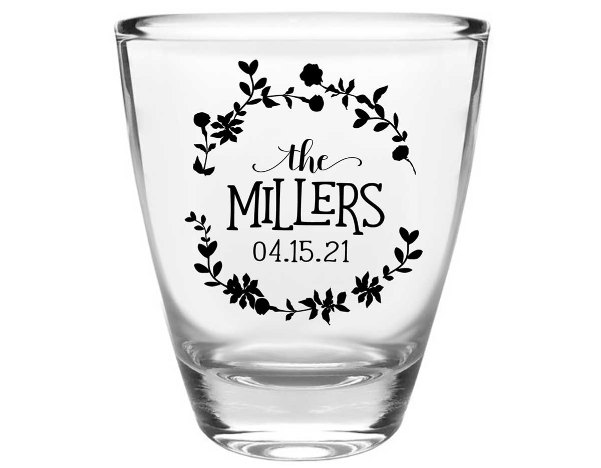 Spring Love 1A Floral Clear 1oz Round Barrel Shot Glasses Floral Wedding Gifts for Guests