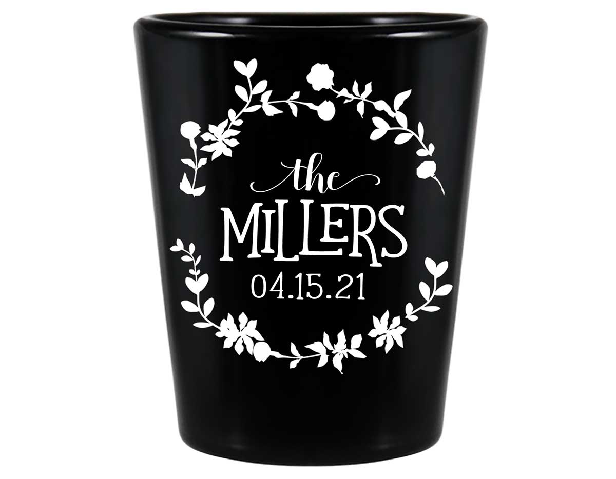 Spring Love 1A Floral Standard 1.5oz Black Shot Glasses Floral Wedding Gifts for Guests