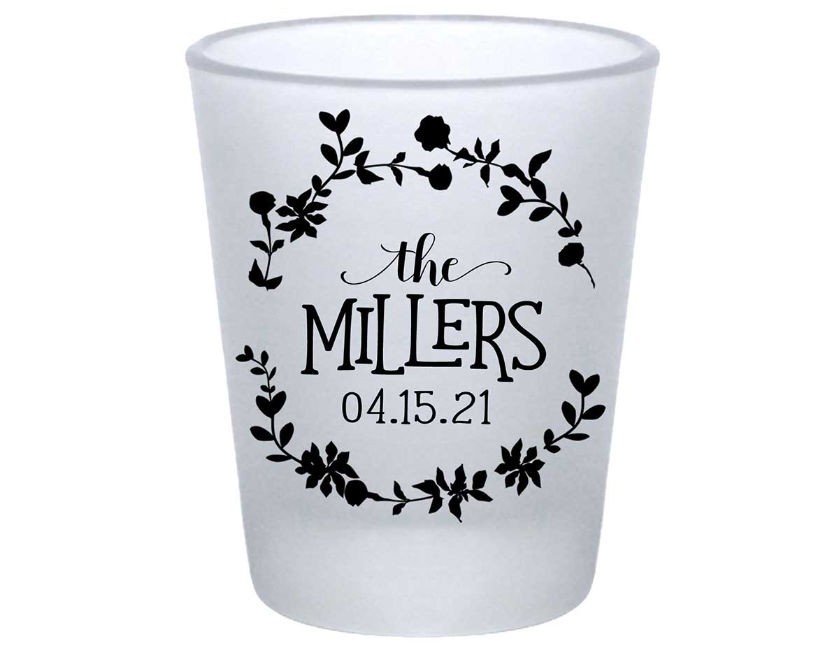 Spring Love 1A Floral Standard 1.75oz Frosted Shot Glasses Floral Wedding Gifts for Guests