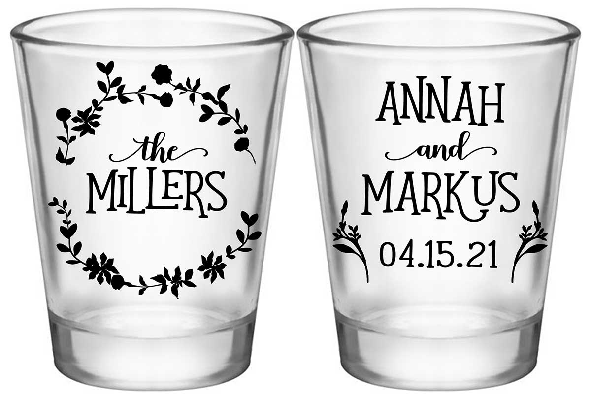 Spring Love 1A2 Floral Standard 1.75oz Clear Shot Glasses Floral Wedding Gifts for Guests