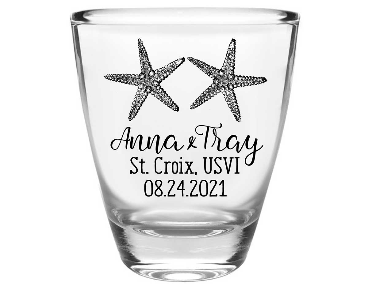 Starfish 1A Clear 1oz Round Barrel Shot Glasses Beach Wedding Gifts for Guests