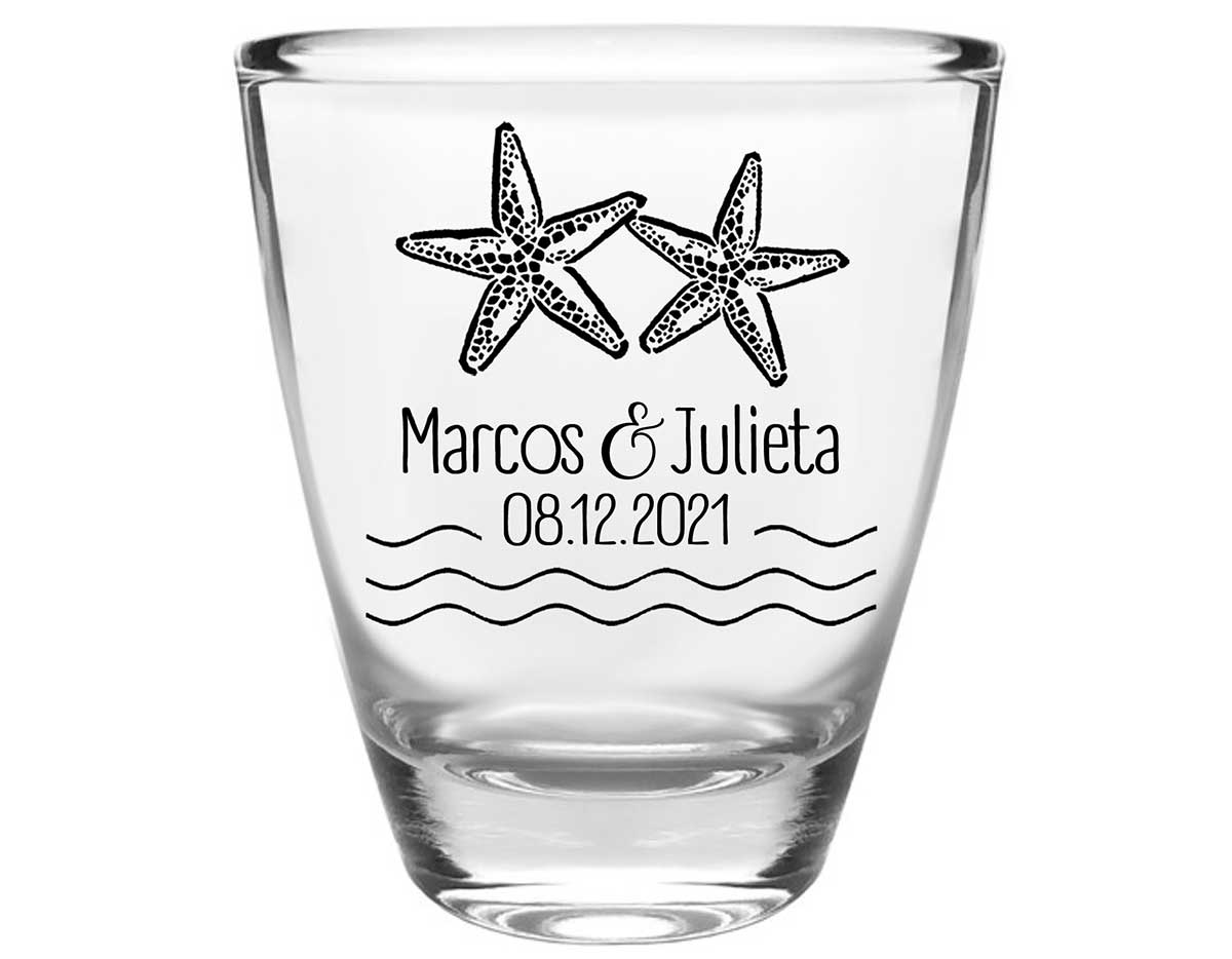 Starfish 2A Clear 1oz Round Barrel Shot Glasses Beach Wedding Gifts for Guests