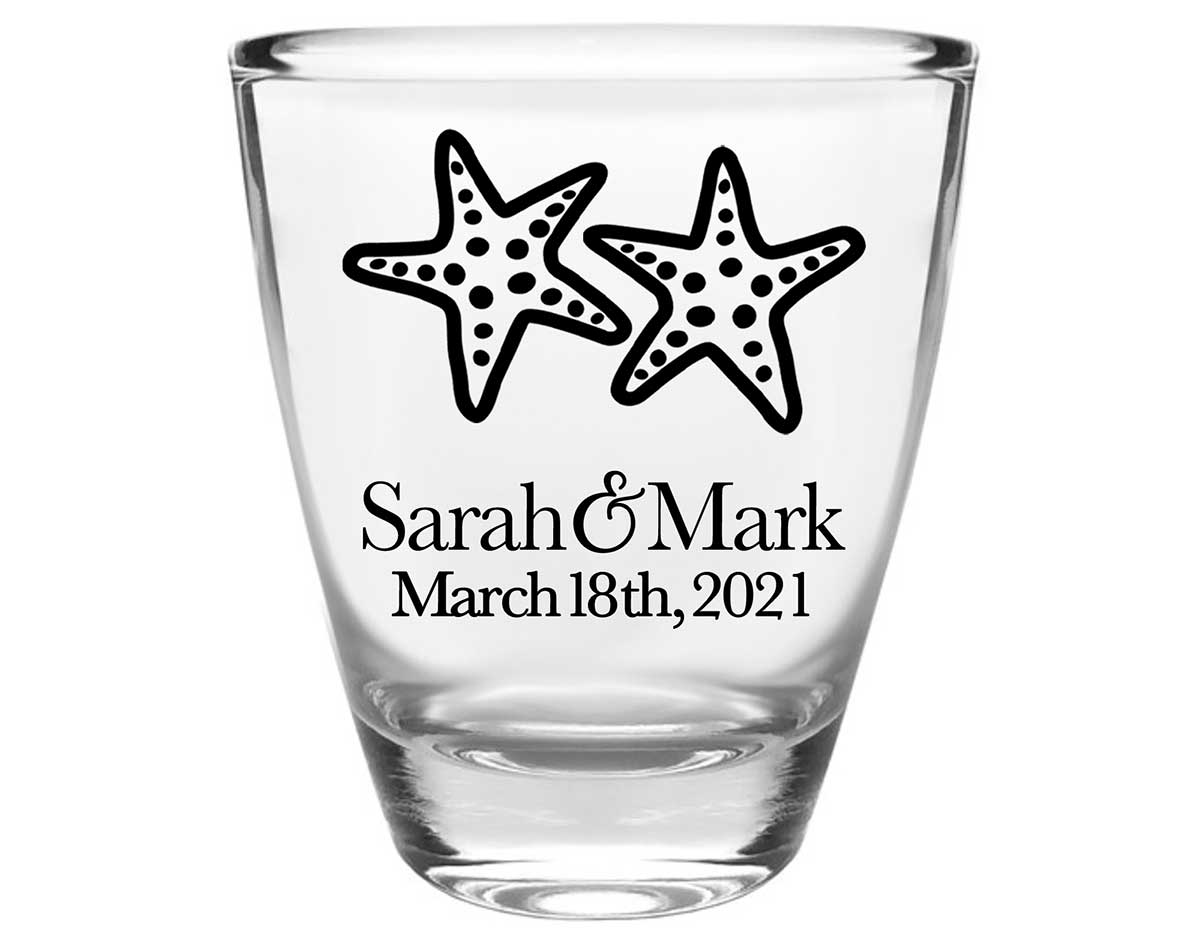 Starfish 3A Clear 1oz Round Barrel Shot Glasses Beach Wedding Gifts for Guests