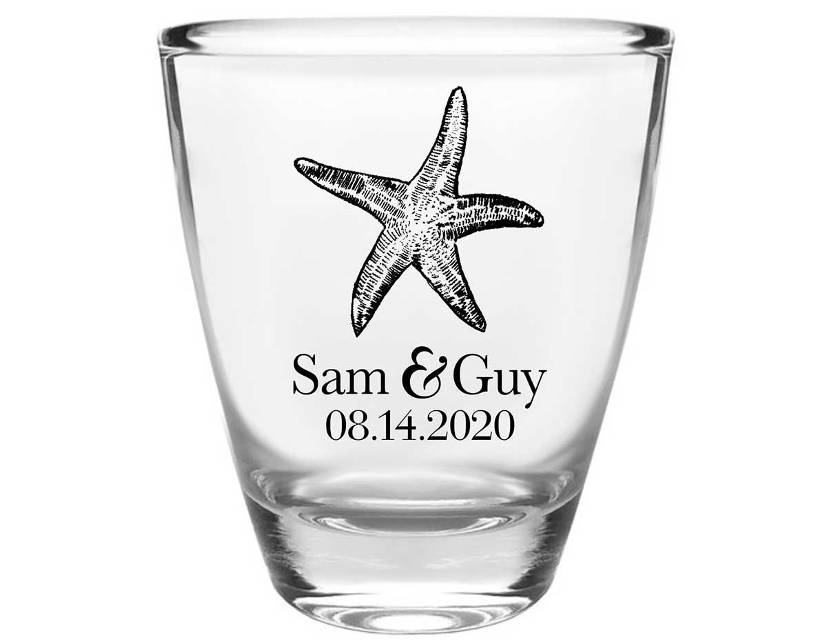 Starfish 4A Clear 1oz Round Barrel Shot Glasses Beach Wedding Gifts for Guests
