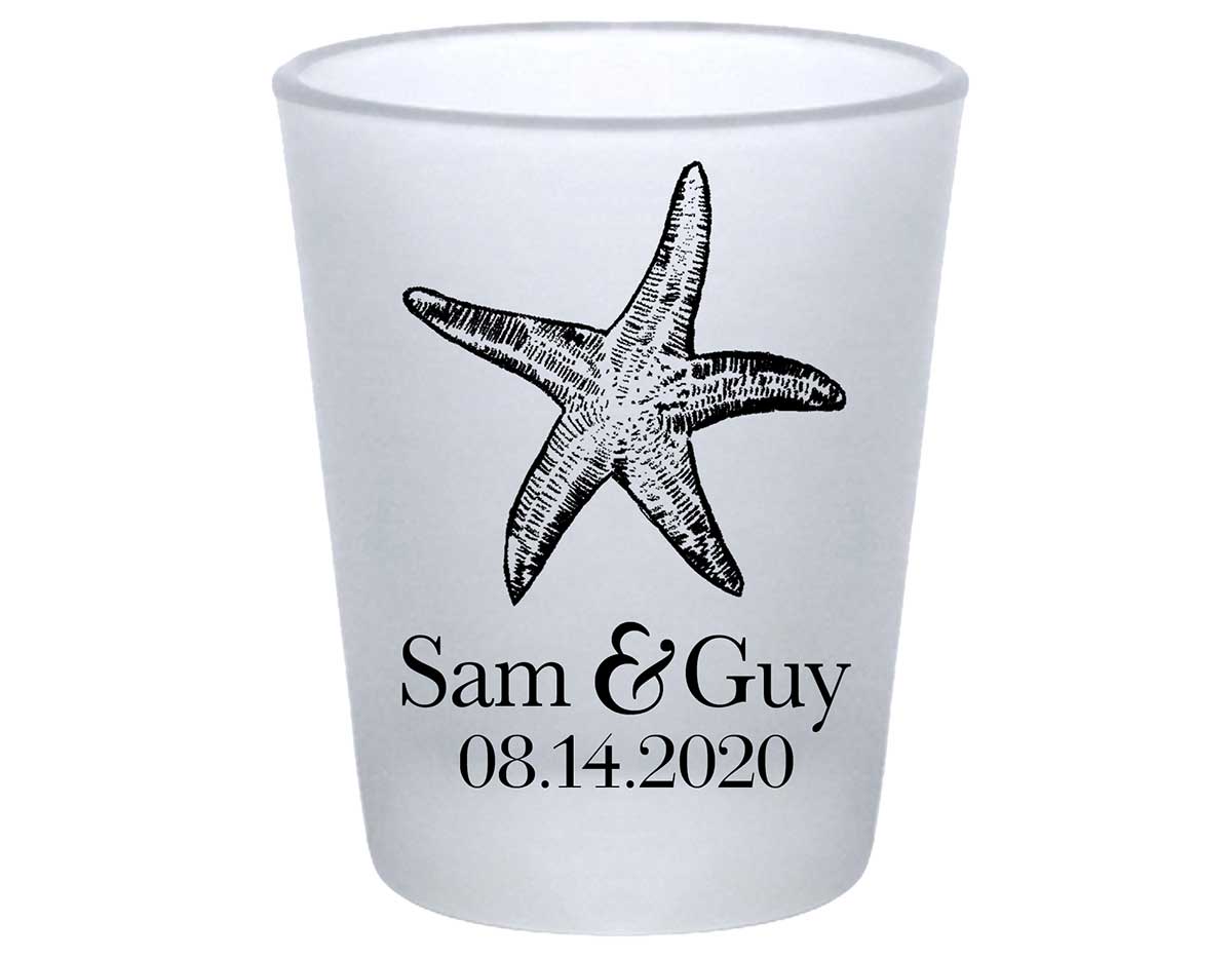 Starfish 4A Standard 1.75oz Frosted Shot Glasses Beach Wedding Gifts for Guests