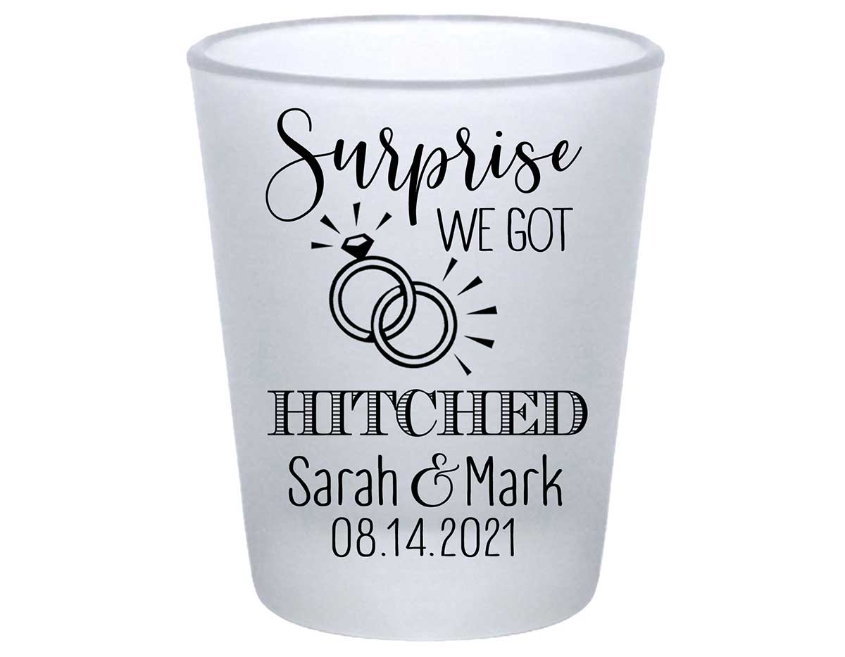 Surprise We Got Hitched 1A Standard 1.75oz Frosted Shot Glasses Surprise Wedding Gifts for Guests