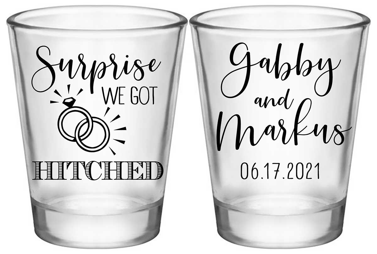 Surprise We Got Hitched 1A2 Standard 1.75oz Clear Shot Glasses Surprise Wedding Gifts for Guests