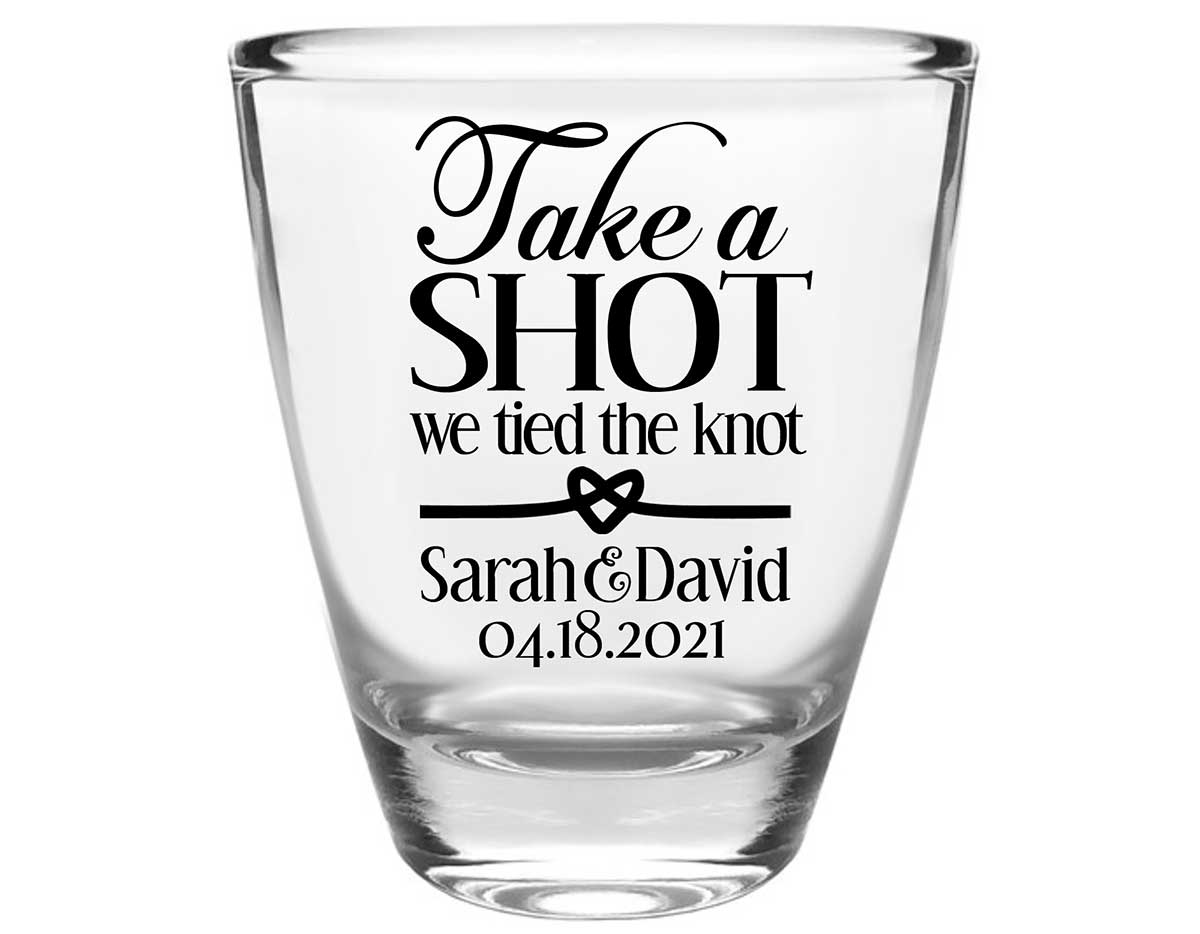 Take A Shot We Tied The Knot 1A Clear 1oz Round Barrel Shot Glasses Rustic Wedding Gifts for Guests