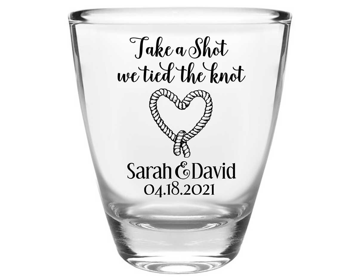 Take A Shot We Tied The Knot 3A Clear 1oz Round Barrel Shot Glasses Rustic Wedding Gifts for Guests