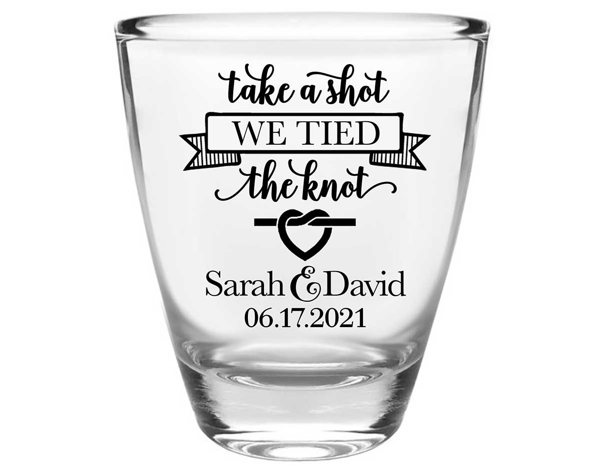 Take A Shot We Tied The Knot 4A Clear 1oz Round Barrel Shot Glasses Rustic Wedding Gifts for Guests
