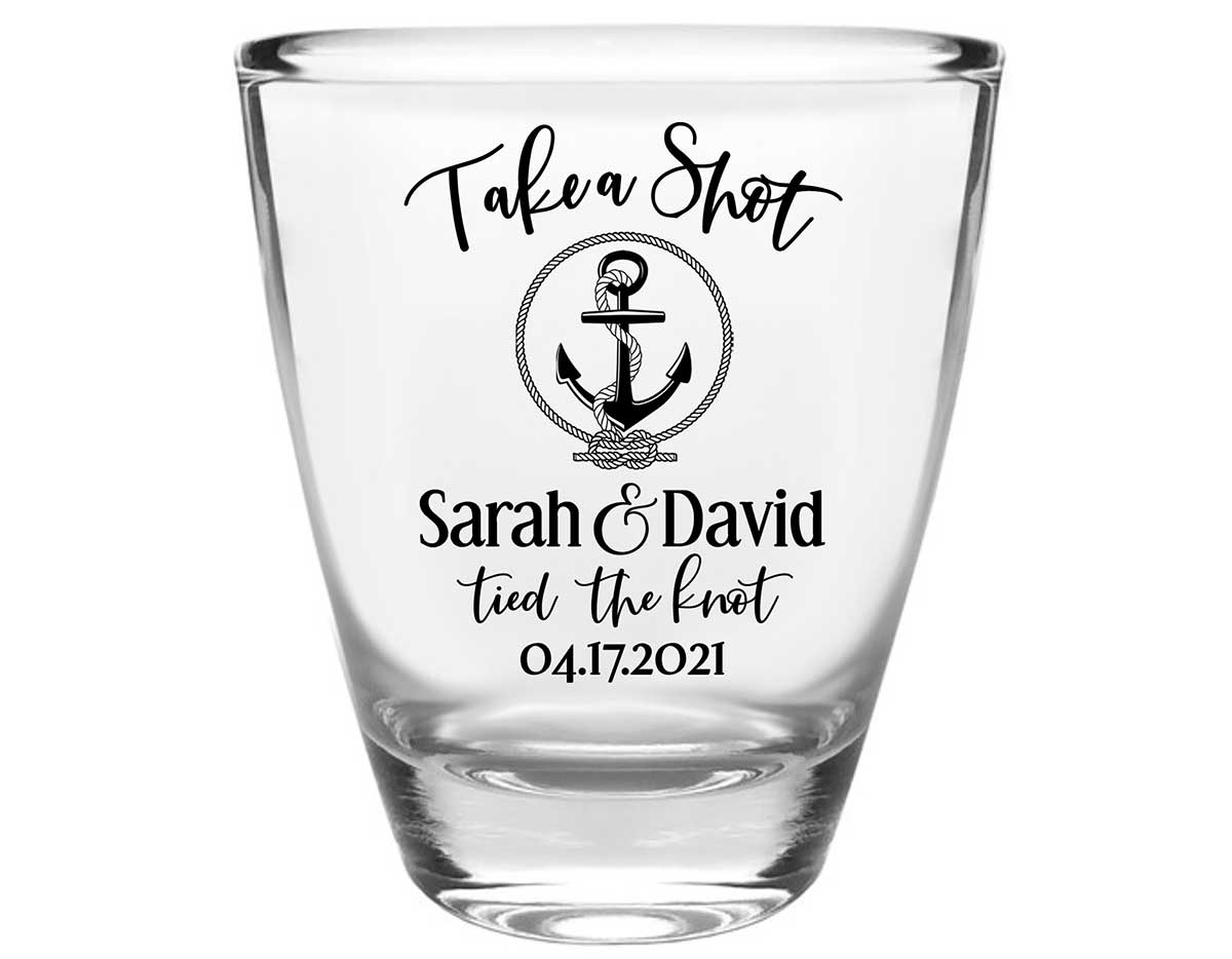 Take A Shot We Tied The Knot 5A Clear 1oz Round Barrel Shot Glasses Rustic Wedding Gifts for Guests