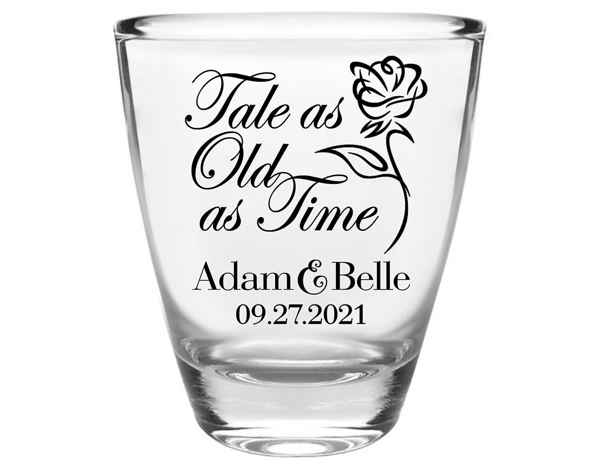Tale As Old As Time 1A Clear 1oz Round Barrel Shot Glasses Beauty and The Beast Wedding Gifts for Guests