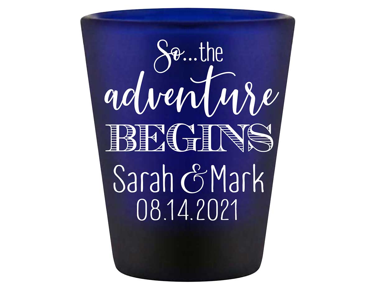 The Adventure Begins 3A Standard 1.5oz Blue Shot Glasses Destination Wedding Gifts for Guests