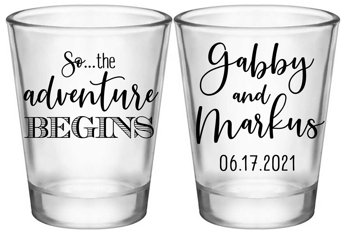 The Adventure Begins 3A2 Standard 1.75oz Clear Shot Glasses Destination Wedding Gifts for Guests