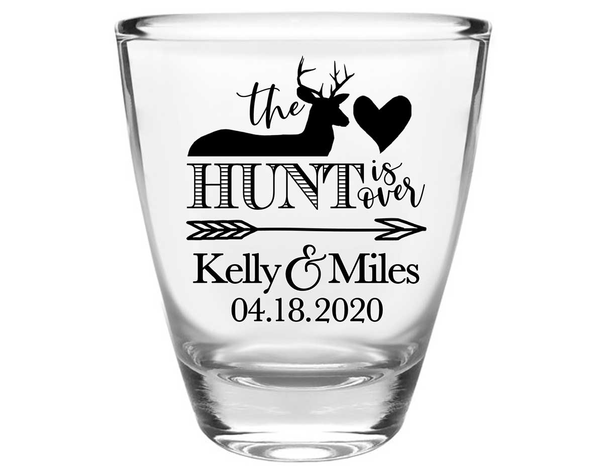 The Hunt Is Over 1A Clear 1oz Round Barrel Shot Glasses Country Wedding Gifts for Guests