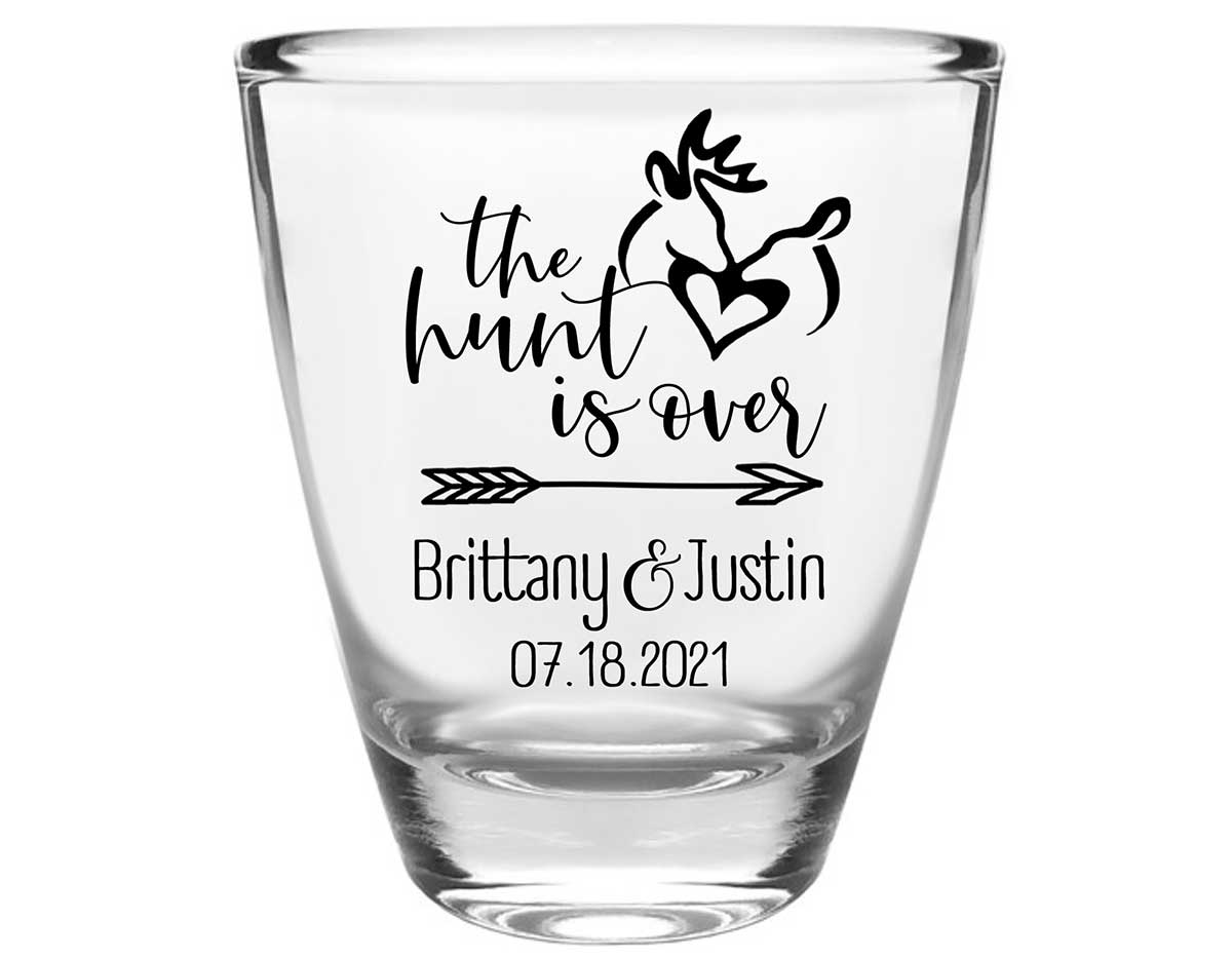 The Hunt Is Over 2A Clear 1oz Round Barrel Shot Glasses Country Wedding Gifts for Guests