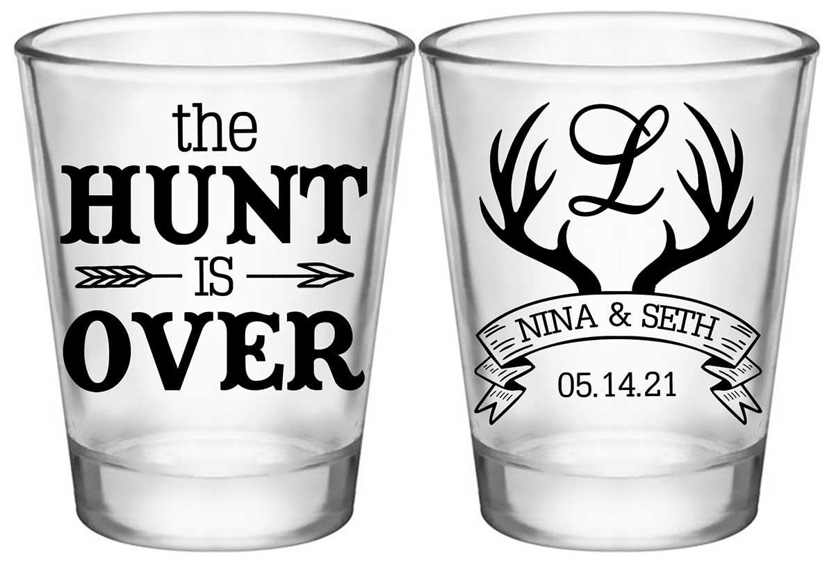 The Hunt Is Over 4A2 Standard 1.75oz Clear Shot Glasses Country Wedding Gifts for Guests