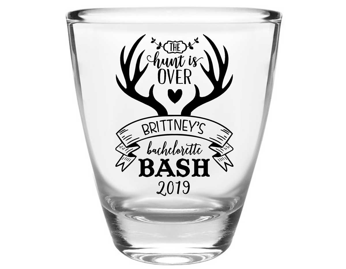 The Hunt Is Over Bachelorette 1A Clear 1oz Round Barrel Shot Glasses Country Bachelorette Party Gifts for Guests