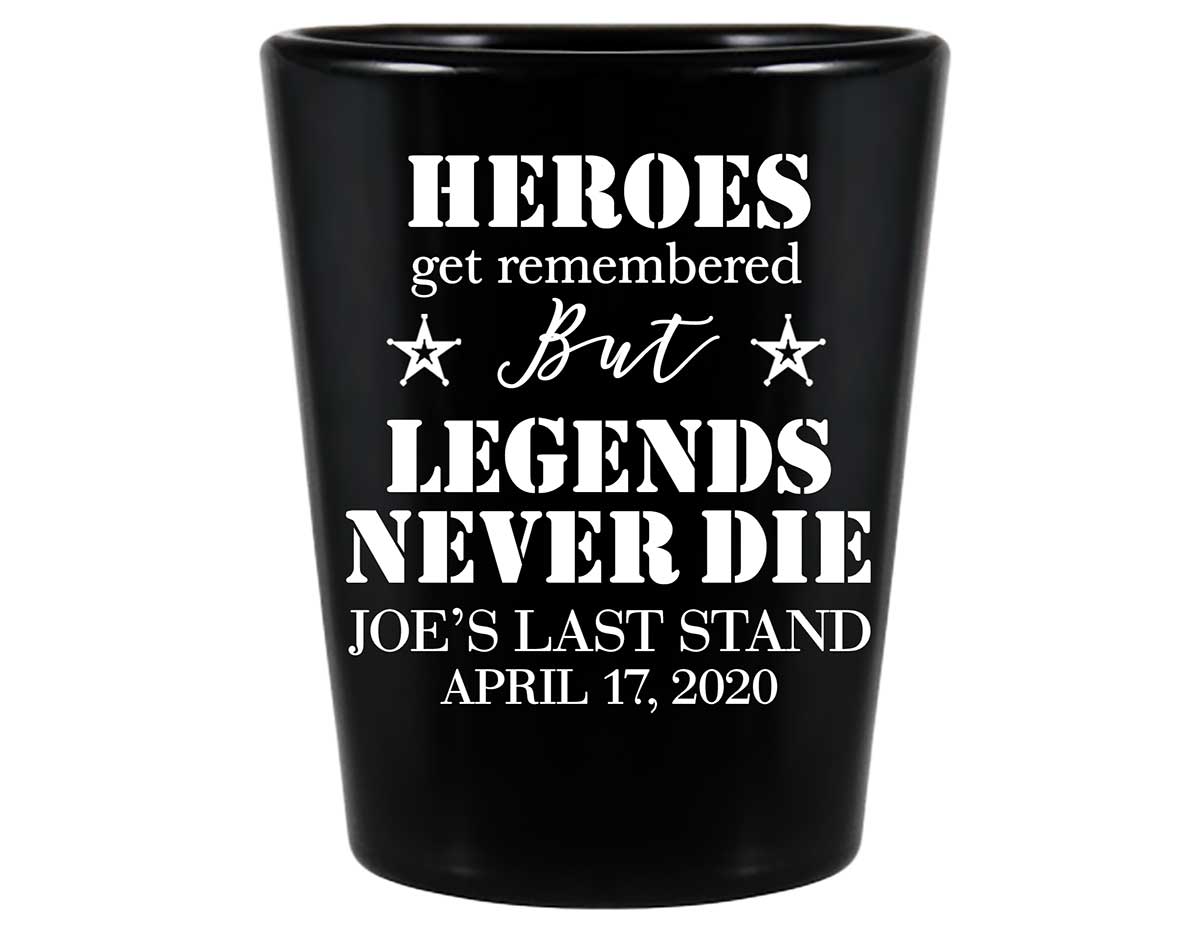 The Last Stand 1A Legends Never Die Standard 1.5oz Black Shot Glasses Funny Bachelor Party Gifts for Guests