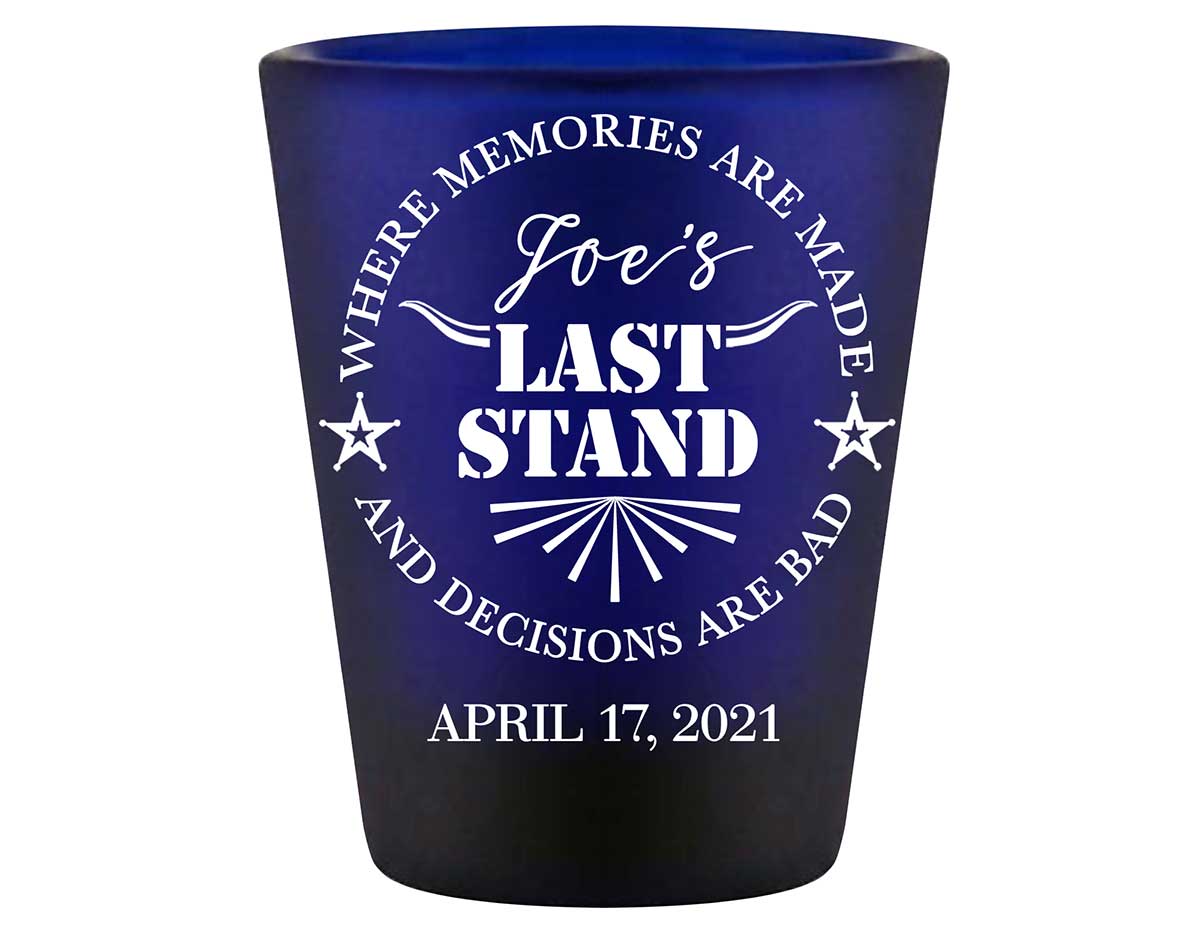 The Last Stand 1B Memories & Bad Decisions Standard 1.5oz Blue Shot Glasses Funny Bachelor Party Gifts for Guests