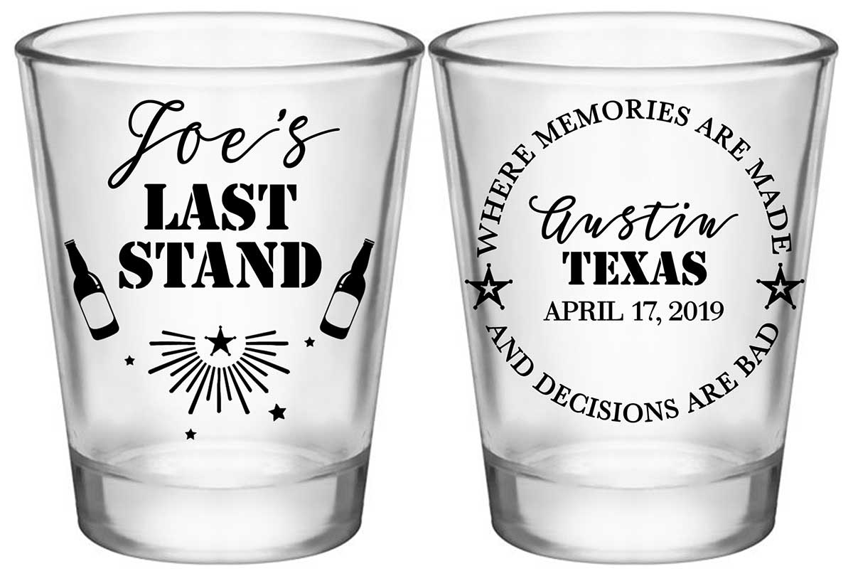 The Last Stand 1B2 Memories & Bad Decisions Standard 1.75oz Clear Shot Glasses Funny Bachelor Party Gifts for Guests