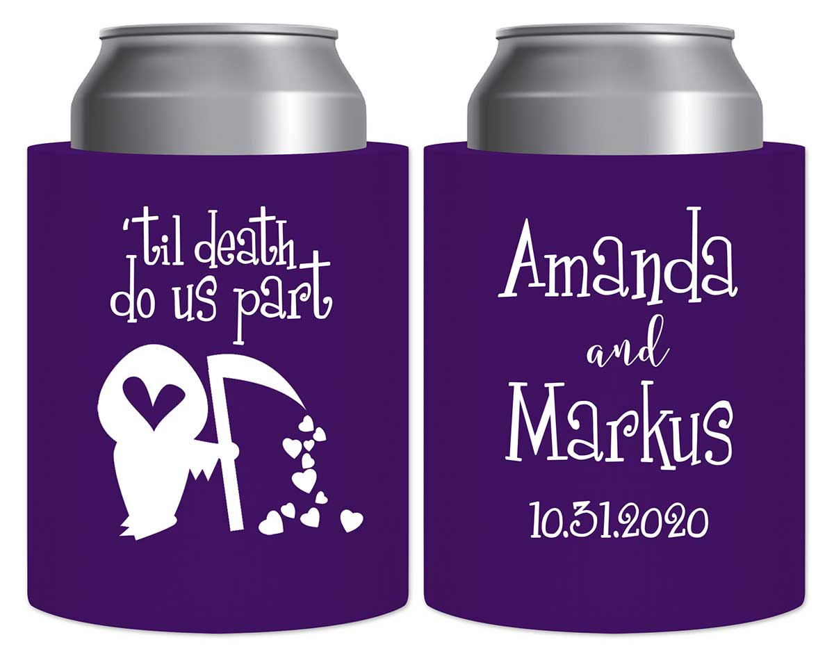 Til Death Do Us Part 1B Grim Reaper Thick Foam Can Koozies Halloween Wedding Gifts for Guests