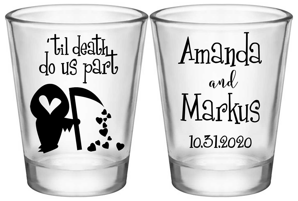 Til Death Do Us Part 1B2 Grim Reaper Standard 1.75oz Clear Shot Glasses Halloween Wedding Gifts for Guests
